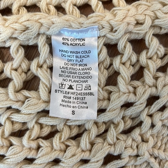 HYFVE Open Stitch Boxy Sweater Beige Crochet Knit Pullover Sweater Top Women's S - Picture 8 of 9